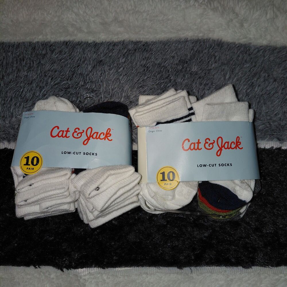 Cat & Jack Boys Low-Cut Socks 20 Pairs Total Size 6-12M White Multicolor